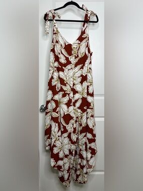 Vince Camuto Rust Floral Tie Shoulder Wide Leg Jumpsuit Plus 3X